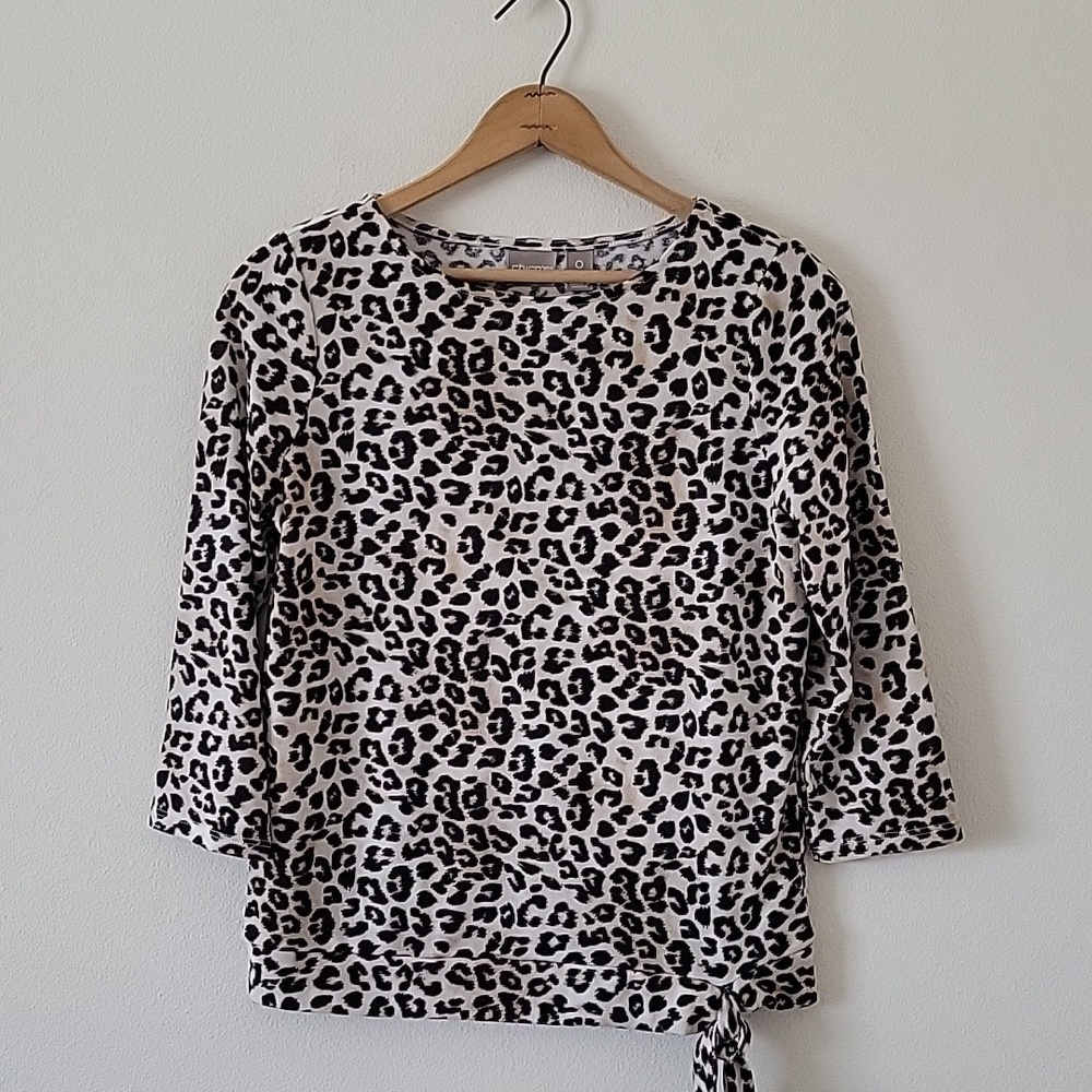 Chico's‎ Leopard Print Side Tie Wide Neck Knit Top Size Small